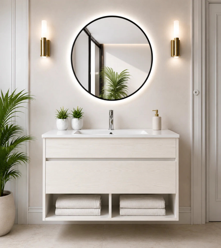 Mobile bagno sospeso con lavabo extrapiano ORIGENBATH NEBARI senza specchio 60x45 cm bianco nordico