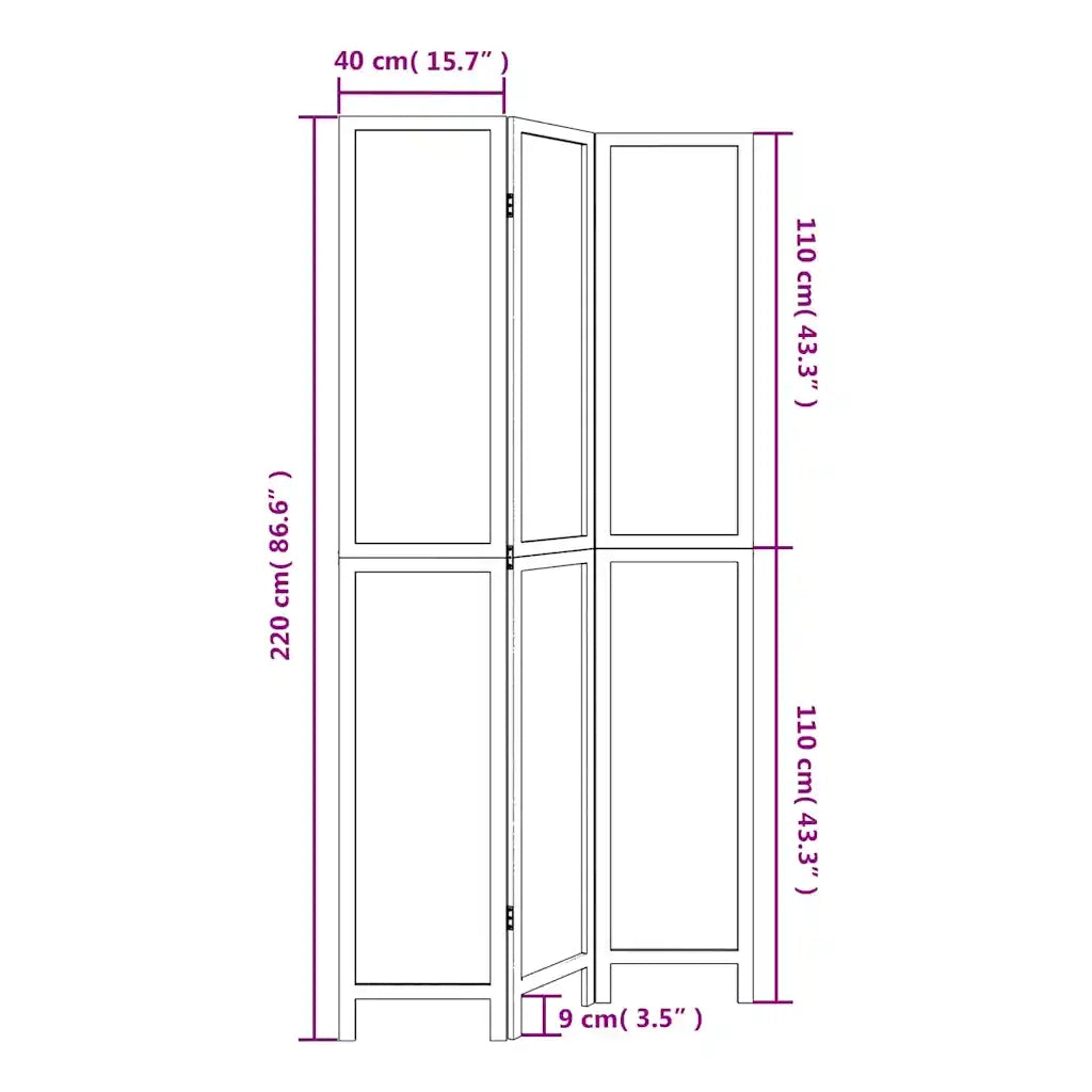 Divisorio Ambienti | Divider per stanze | Paravento 3Pannelli Bianco Legno Massello di Paulownia