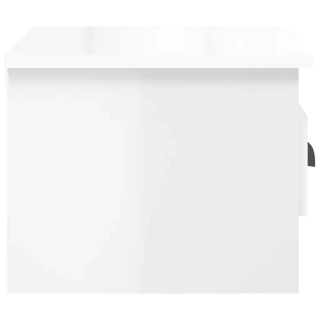 Comodino a Parete-Tavolino da notte sospeso Bianco Lucido 41,5x36x28 cm