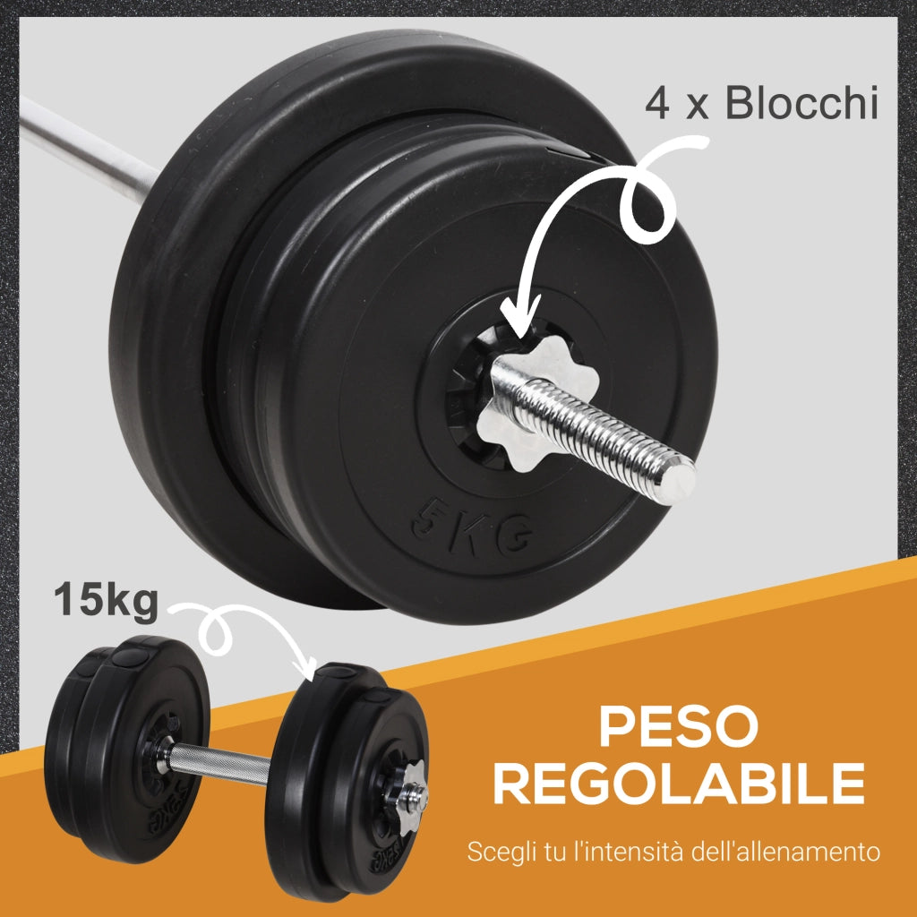 Set Bilanciere e Dischi 65kg con 2 Manubri Pesi, Bilanciere Palestra Manubri con 14 Dischi in Acciaio e Plastica