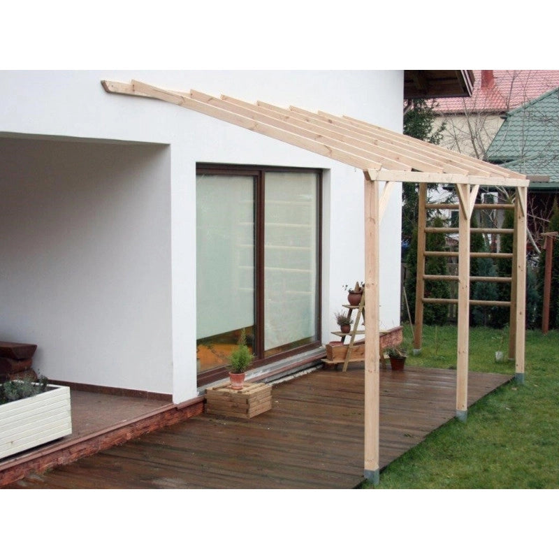 Carport da giardino adossato in legno 300x500 cm – Tettoia auto, pergola con 3 pali – travi da coprire – autoclave – CAR3050AM Foresta