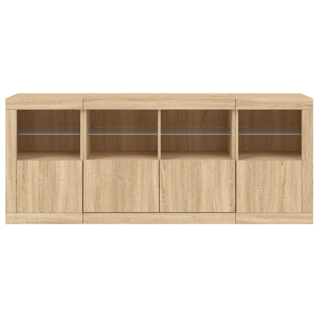 Credenza con Luci LED-Buffet-Armadio da cucina Rovere Sonoma 163x37x67 cm
