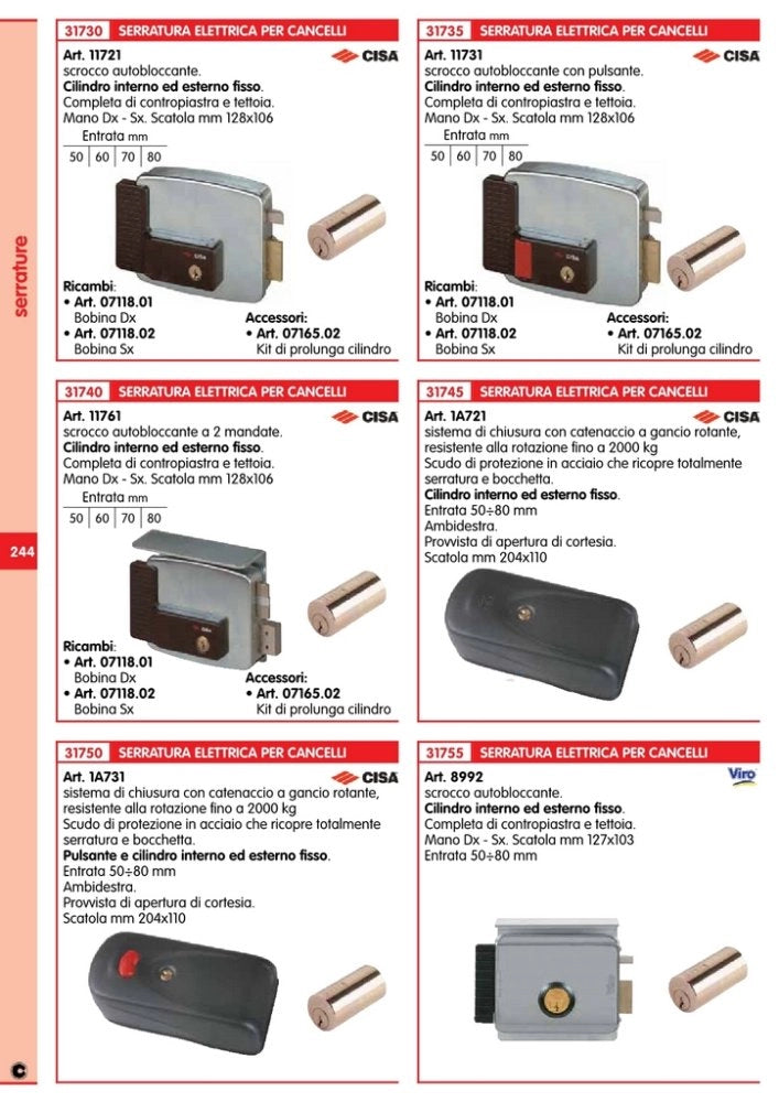 1pz cisa art.11731 elettroserratura cancello 50 mm sinistra 128 x 106 mm cod:ferx.23406.stock
