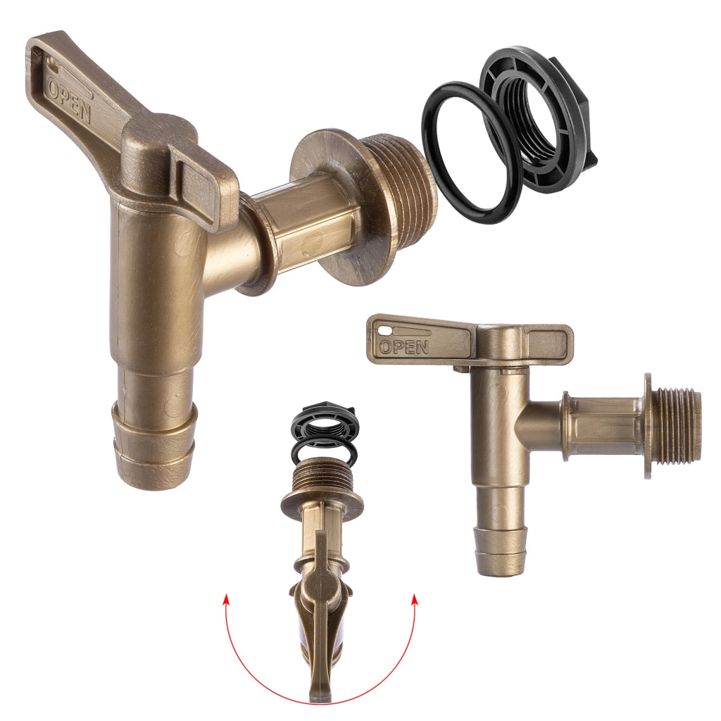 Rubinetto da giardino KADAX 3/4 per serbatoio di acqua piovana con valvola a barilotto.