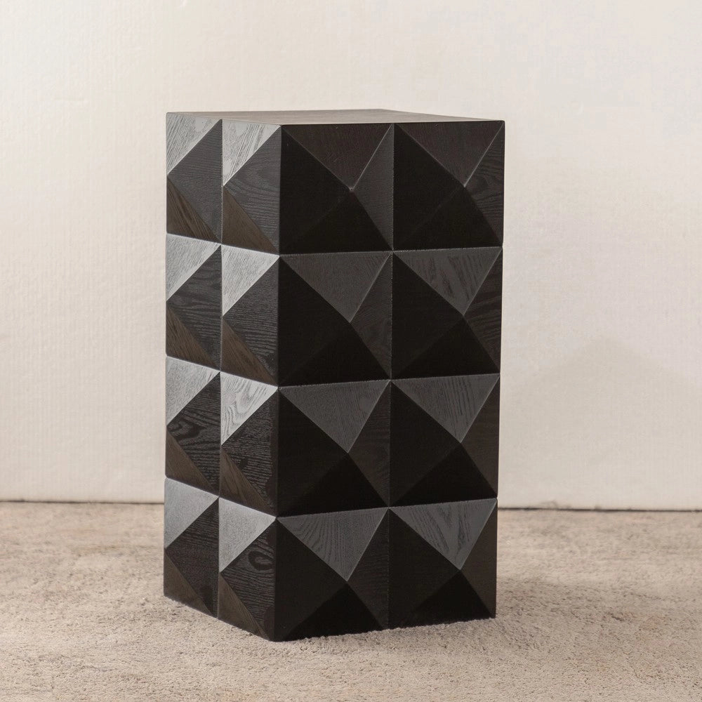 Tavolino Comodino Retr¨° in Legno ¨C MINIMAL ¨C Nero, Piano Intagliato 3D