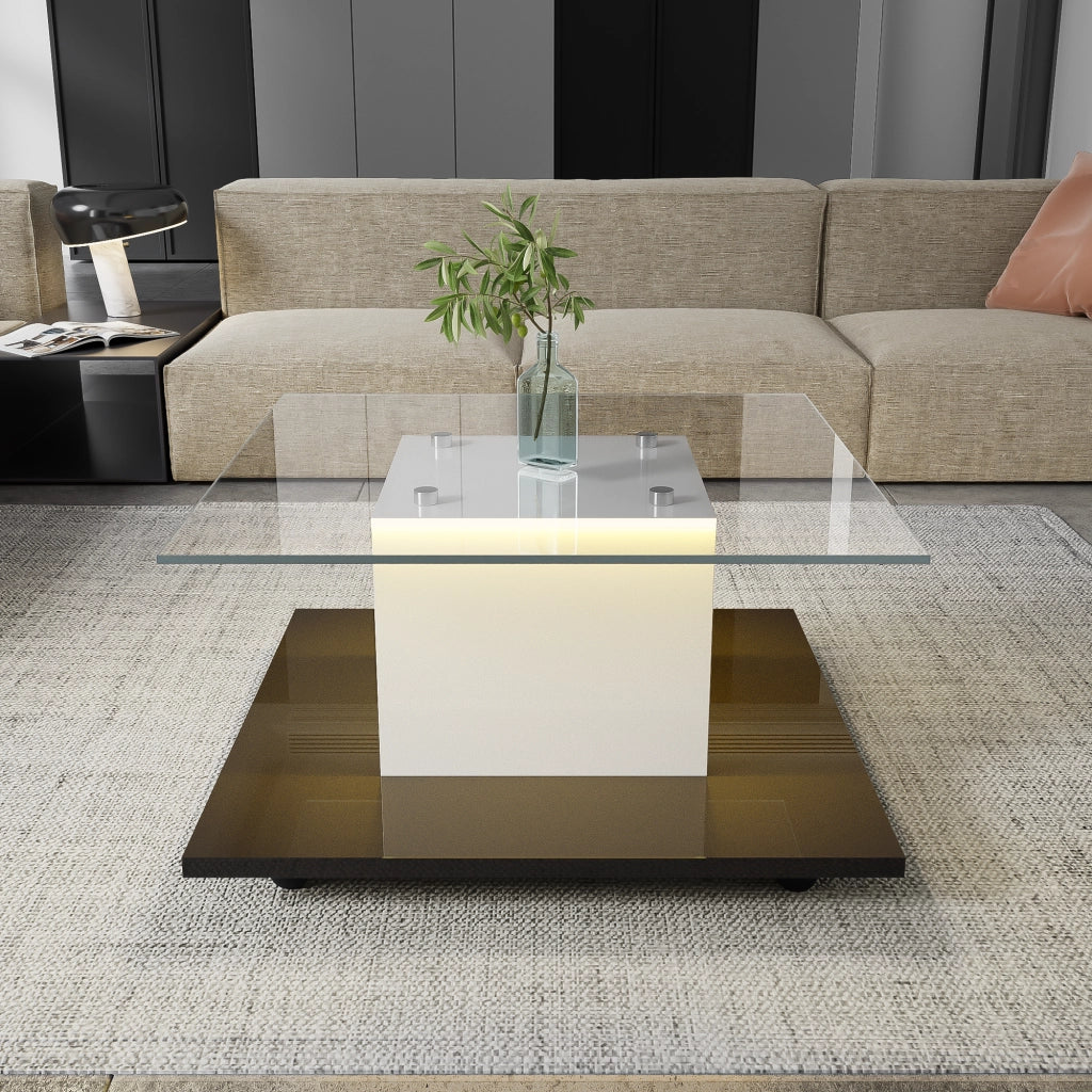 TAVOLINO DA CAFFÈ 80 x 40 cm in pannello di legno bianco e nero con LED