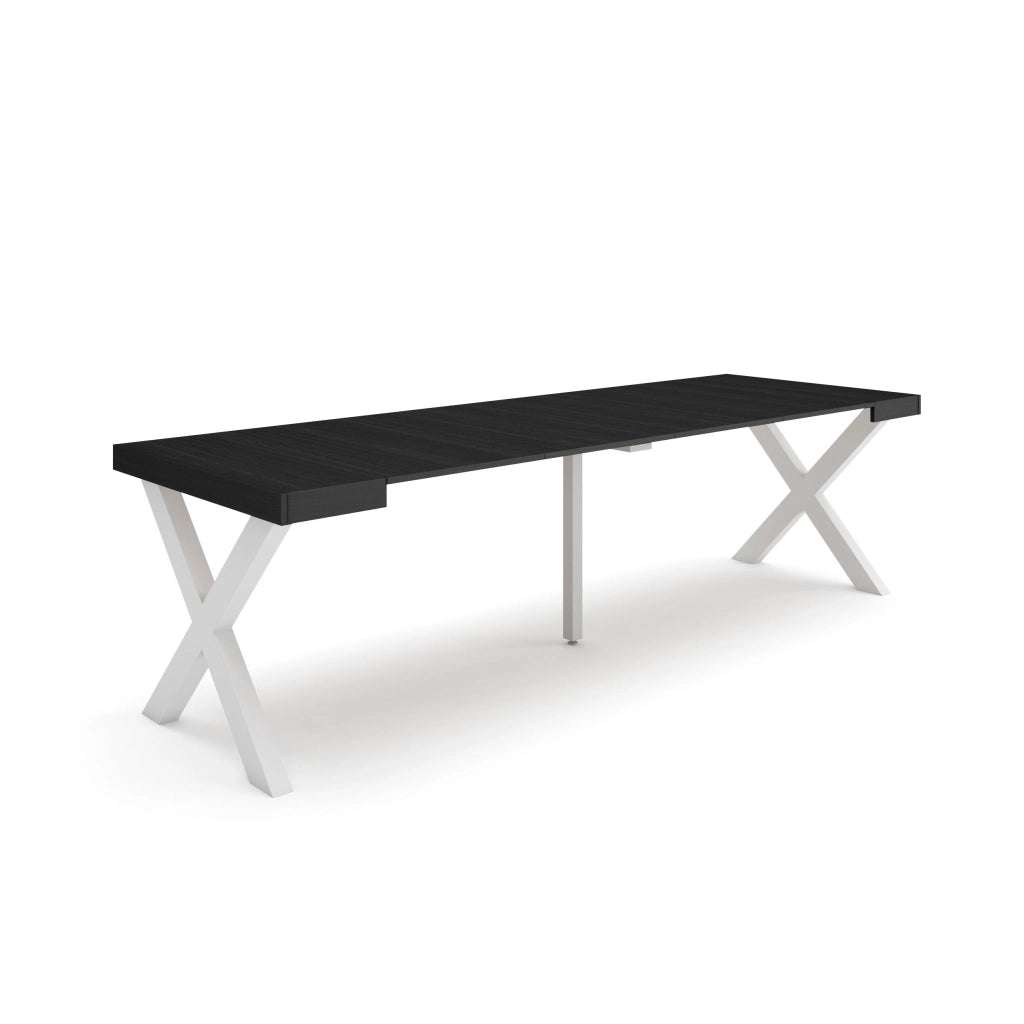 Consolle allungabile, 58 fino 262x90x73cm, Per 12 persone, Gambe in legno, Nero RF2810