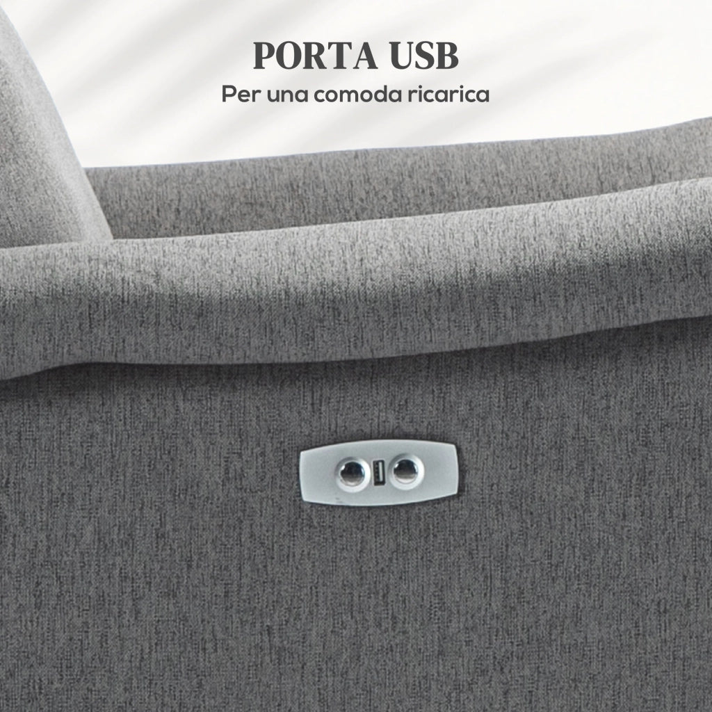 Poltrona Relax Reclinabile 150° con Poggiapiedi 77x91x106 cm in Tessuto Effetto Lino Grigio Scuro