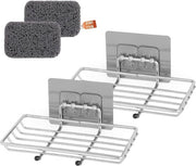Set di 2 contenitori per sapone, 2 pezzi di cavalletto per sapone - acciaio inossidabile - barra per doccia da autoadesivo - gancio - doccia, bagno, cucina - argento.