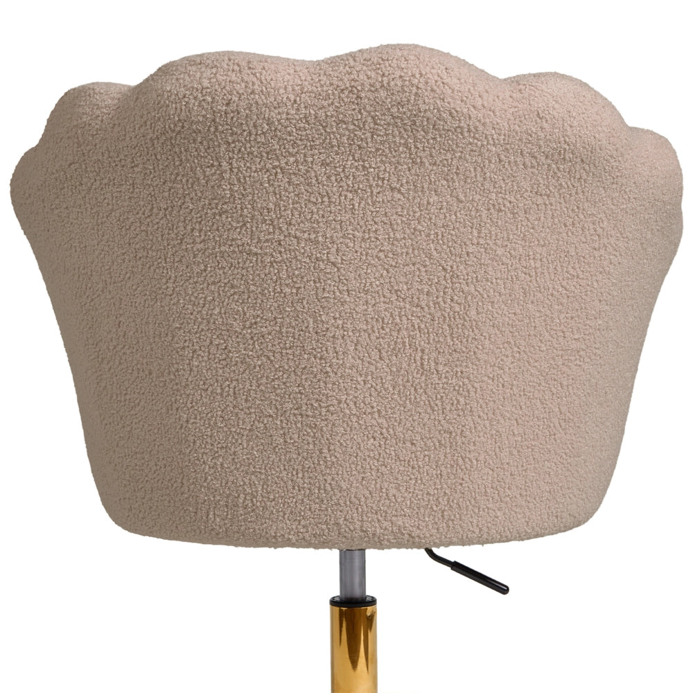 Sedia da Ufficio Girevole in Tessuto Bouclé Beige con Base a Stella e Altezza Regolabile