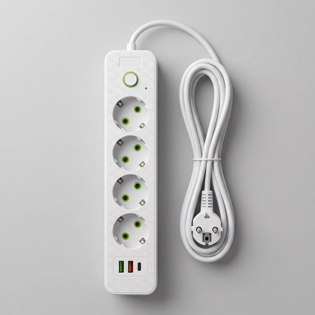 Multipresa Con Prolunga, 4 Prese + 2 Porte Usb-a + Usb-c Jnh021-4a White