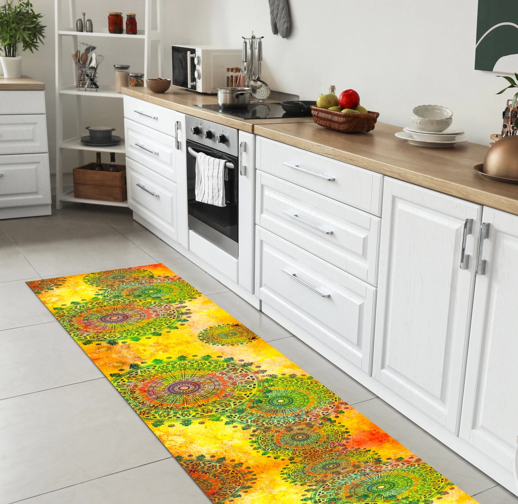 Tappeto passatoia fantasia made in Italy antiscivolo lavabile aderente Mandala Giallo - 50x250 cm