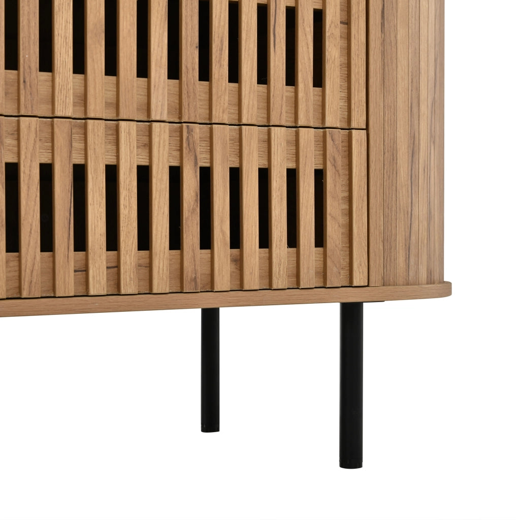 Credenza 160x40x70 cm con 6 cassetti; MDF e gambe in metallo; colore naturale