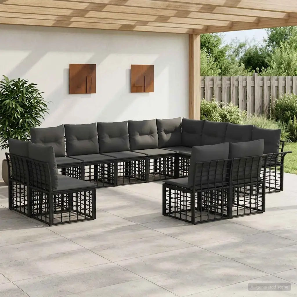 Set di divani da esterno 12 pcs Nero e Grigio scuro Poliestere