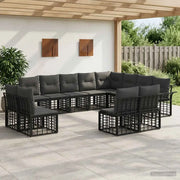 Set di divani da esterno 12 pcs Nero e Grigio scuro Poliestere