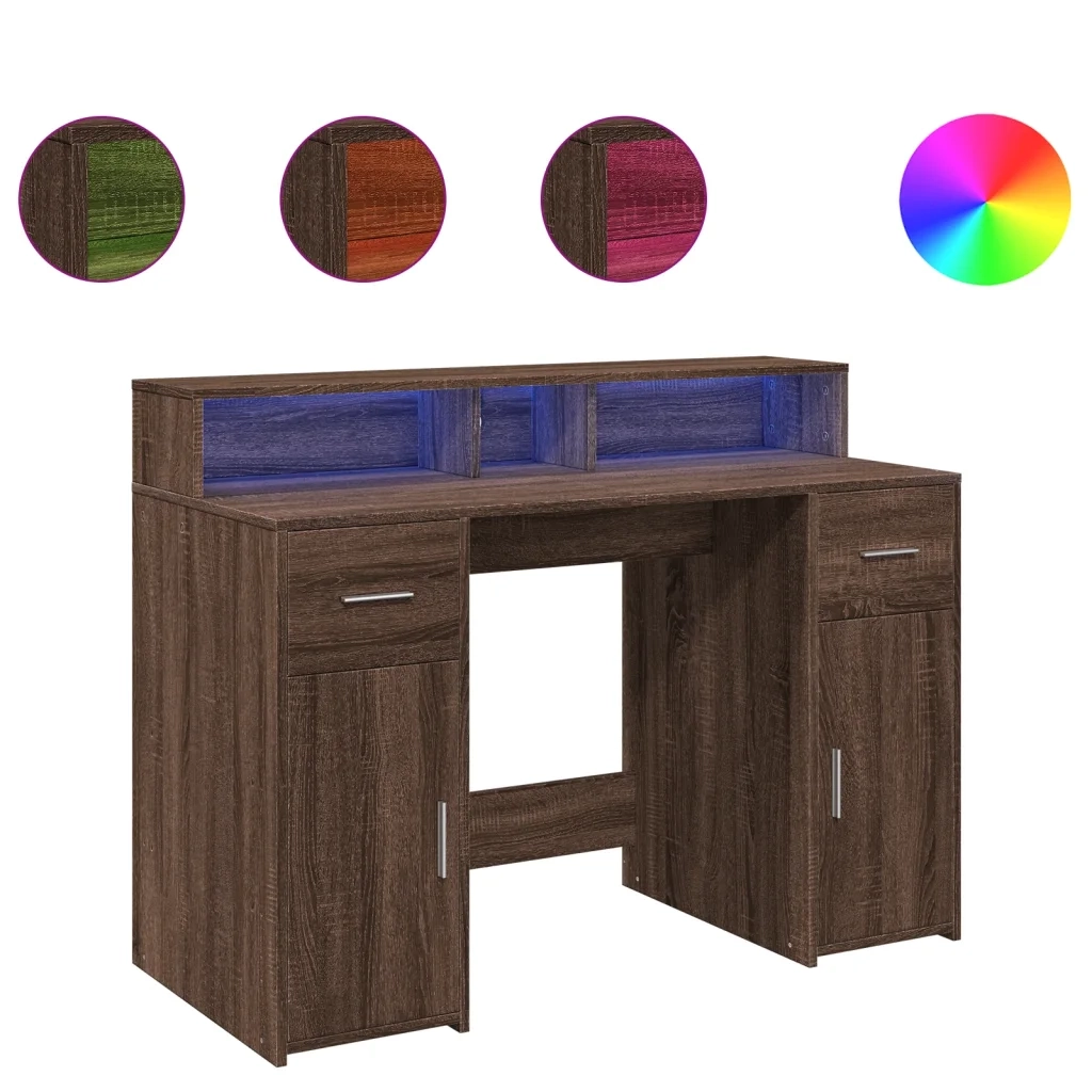 Scrivania con Luci LED Marrone Rovere 120x55x91 cm Multistrato