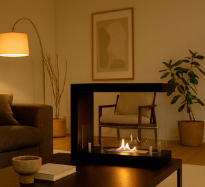 Camino a Bioetanolo da Terra Artico Design Aperto e Vetri Protettivi Serbatoio 850 ml in Acciaio Verniciato Nero