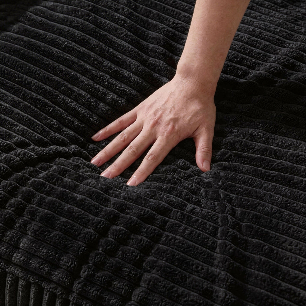 Divano modulare angolare a L con chaise reversibile; senza montaggio; in velluto a coste nero