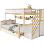 Letto a Castello; Letto Singolo 90x200 cm e 120x200 cm con estraibile; armadio e scala