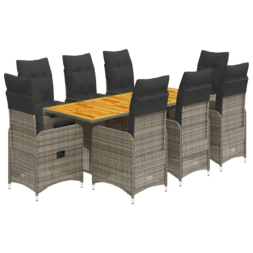 Set BistrÃ² da Giardino 9 pz con Cuscini in Polyrattan Grigio