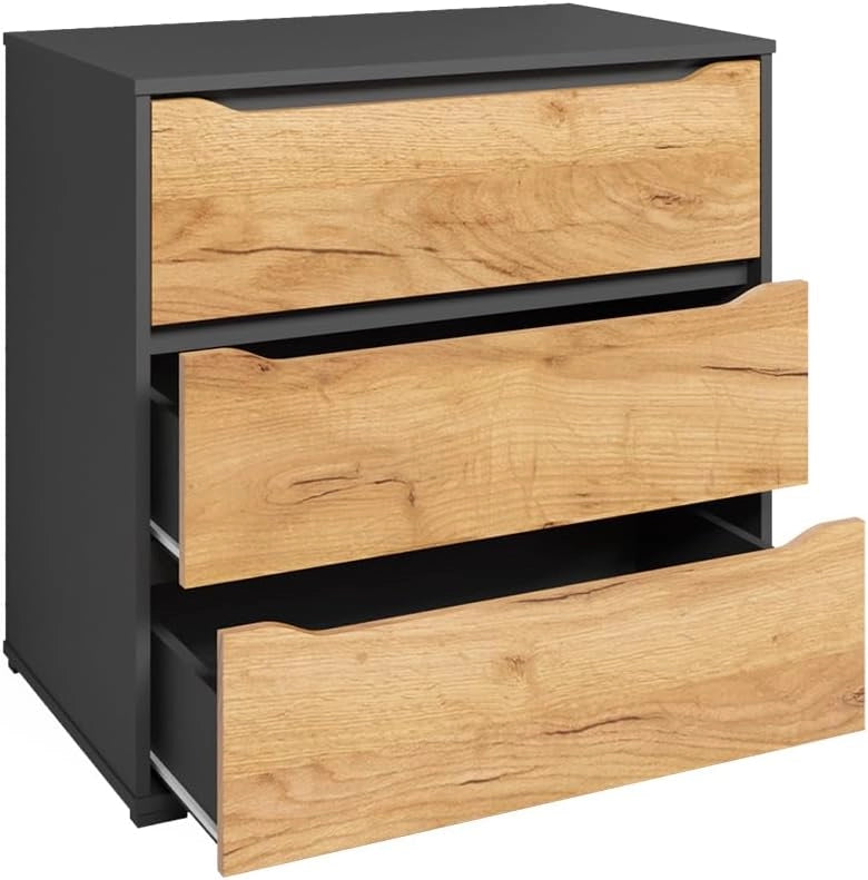 Credenza Ruben, Quercia dorata, 48 x 77.6 cm con cassetti, per riporre abiti e oggetti di uso quotidiano