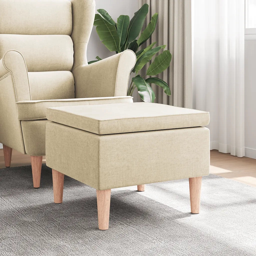 Poggiapiedi con Gambe in Legno Crema in Tessuto cod mxl 43575