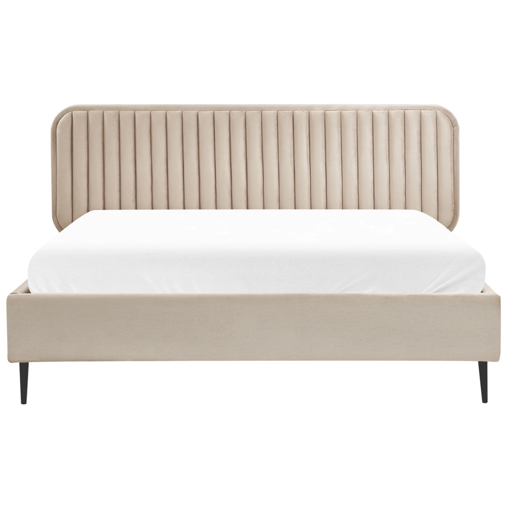 Letto matrimoniale UE tortora Rivestimento in velluto 160 x 200 cm Telaio Poggiatesta Gambe in metallo Design moderno Camera da letto