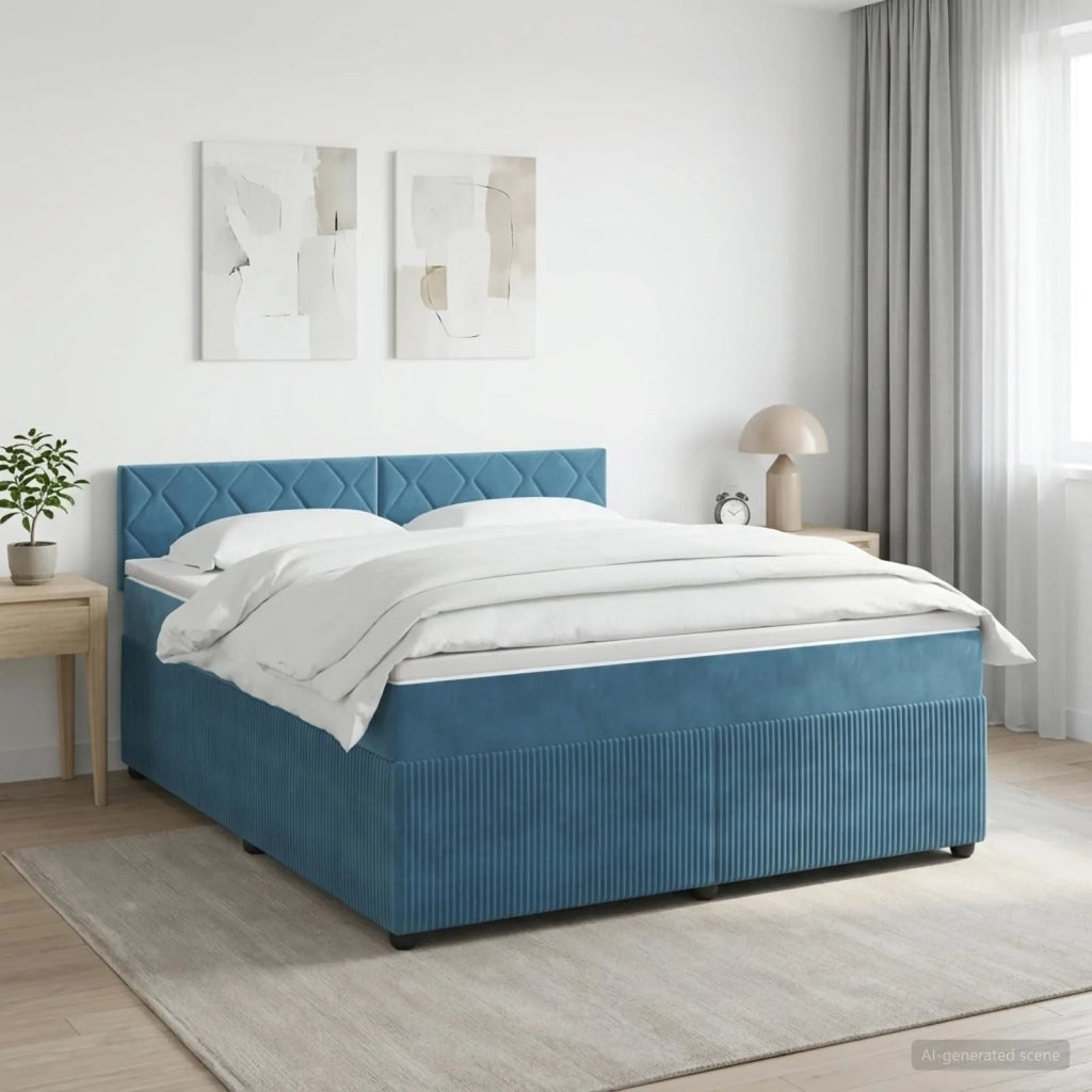 Letto box spring con materasso Blu Scuro 160 x 200 cm Velluto 3451719
