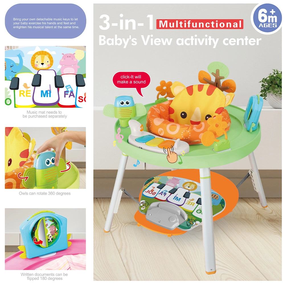 Centro Attività per Bambini e Neonati 3in1 con Seduta Giochi e Tastiera Musicale