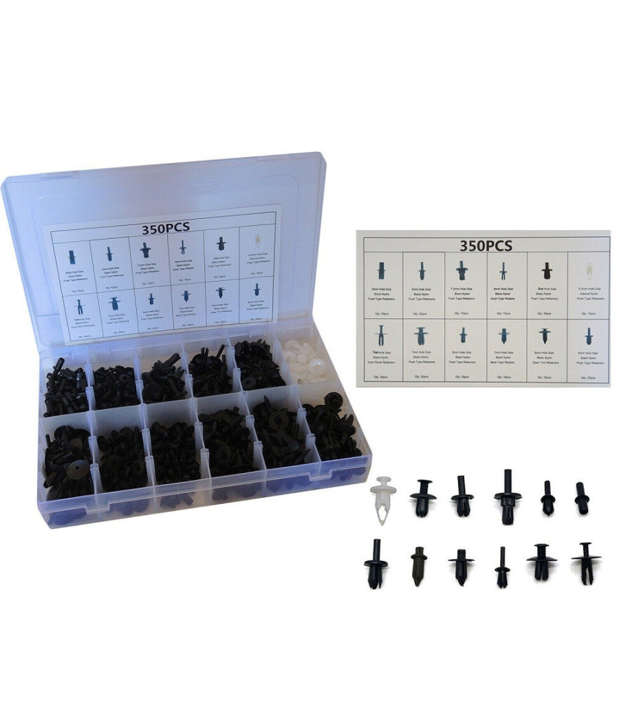 350pz Plastica Trim Clip Rivetti Clip Kit Fermi Spinta Auto Bagagliaio Paraurti         
