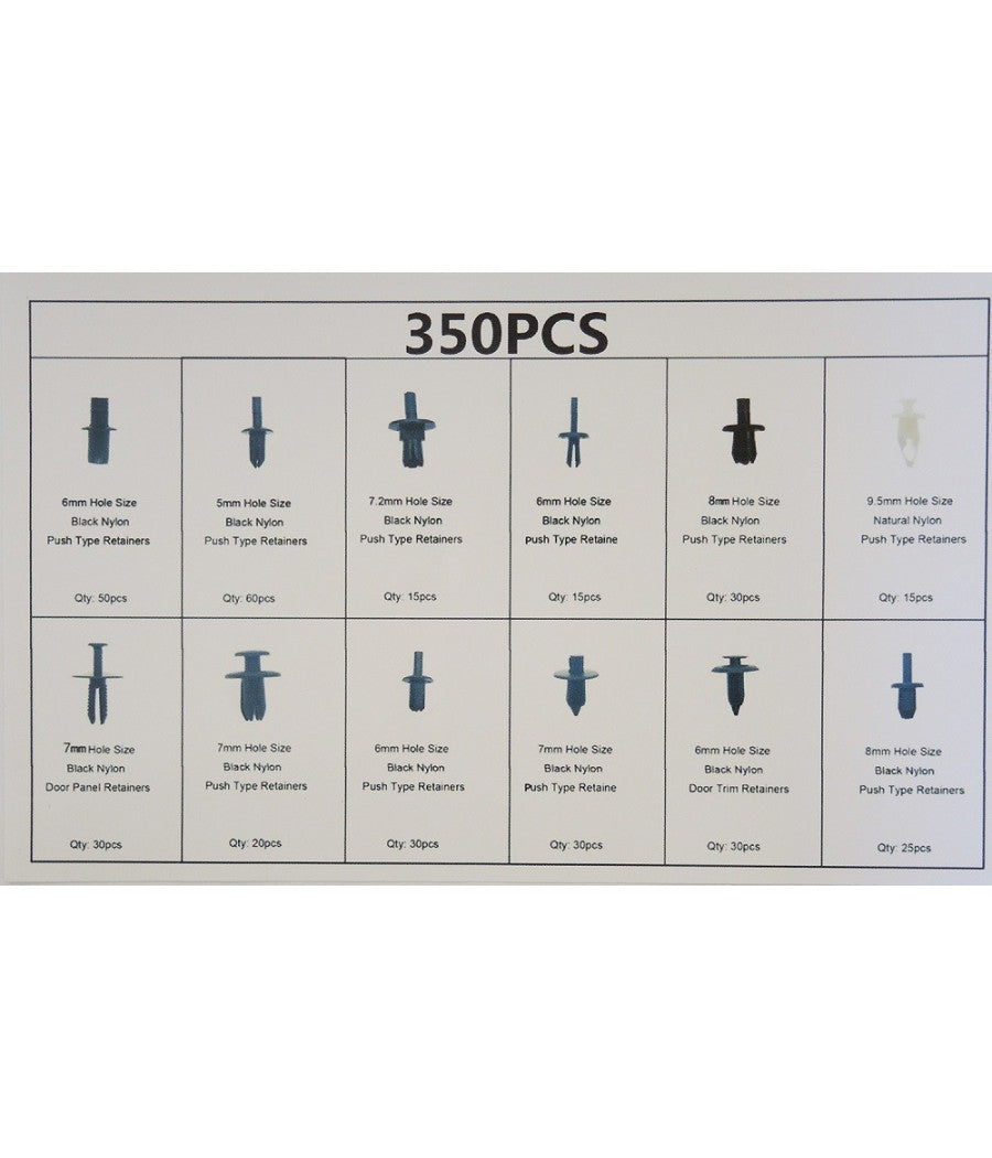 350pz Plastica Trim Clip Rivetti Clip Kit Fermi Spinta Auto Bagagliaio Paraurti         