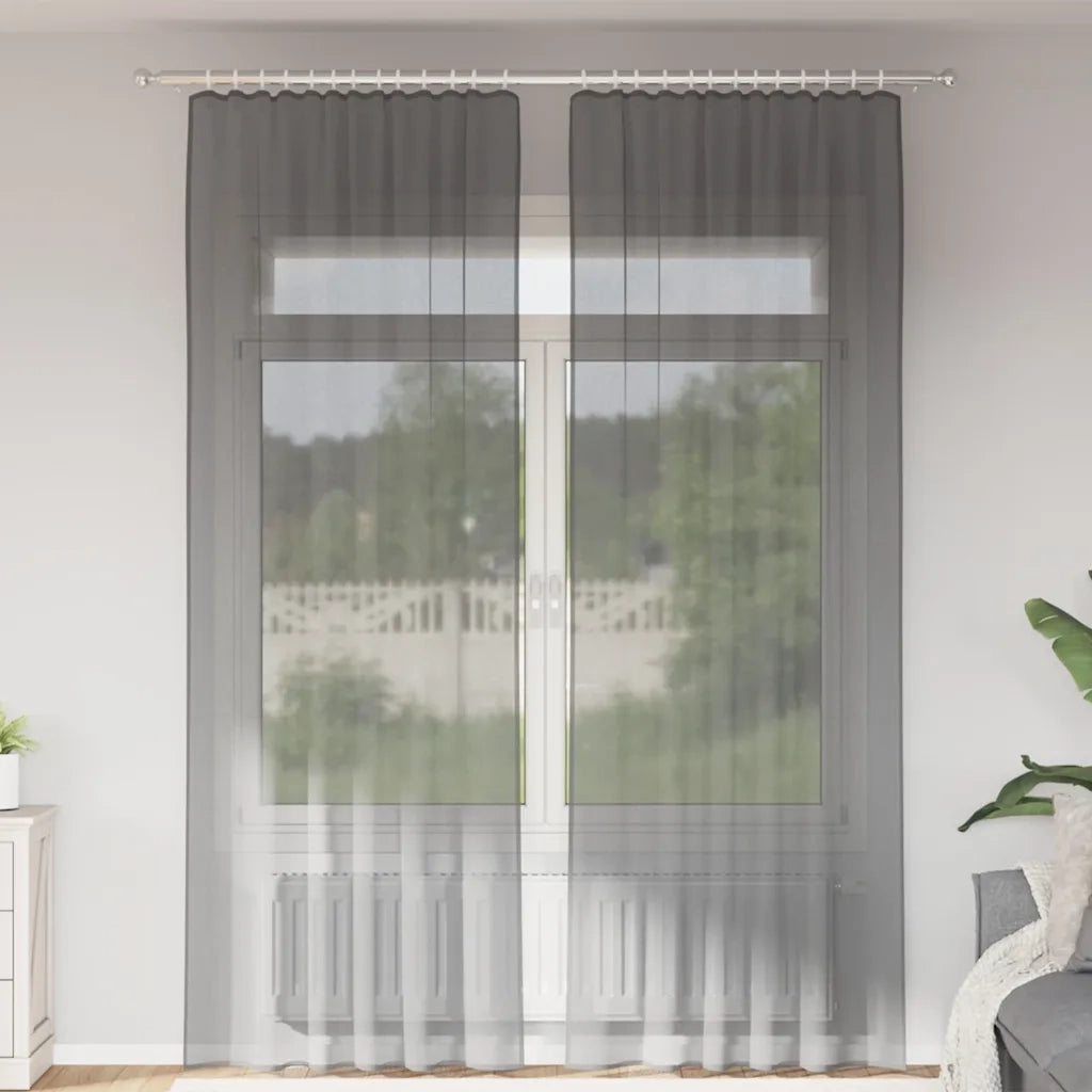 Tende in Voile con Tasche per Aste 2 pz Grigio Scuro 4102185