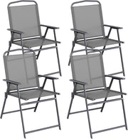 Set di 4 sedie pieghevoli con schienale, braccioli, sedie da terrazza, sedie da pranzo, fino a 150 kg, sedia pieghevole per campeggio, spiaggia, giardino, piscina, terrazza, grigio
