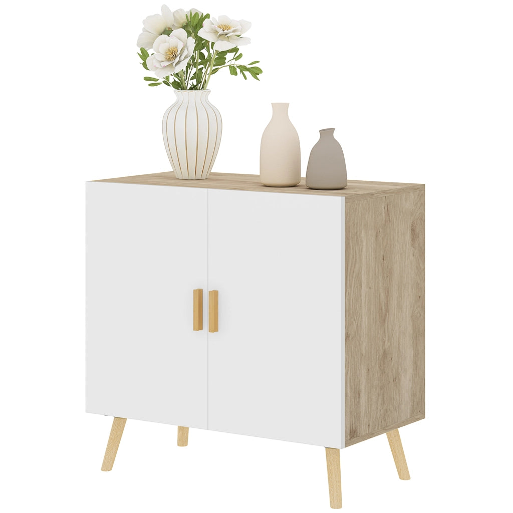 Cassettiera con ante e ripiani ¨C zephmum ¨C 76x41,2x74 cm bianco legno naturale
