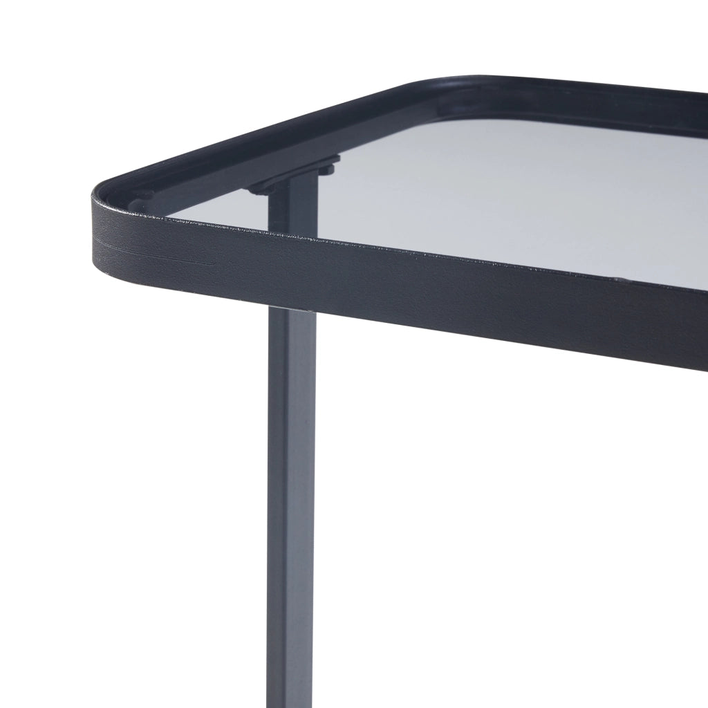 Set Laxå di 2 Tavolini Sovrapponibili con Piano in Vetro - Metallo, Nero [en.casa]