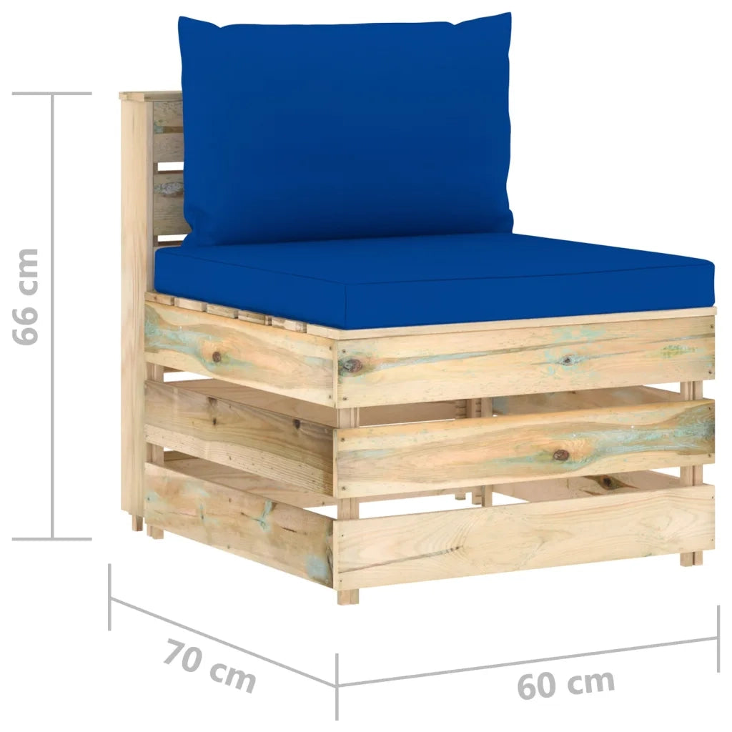 Divano Centrale Modulare con Cuscini in Legno Impregnato Verde 3074517