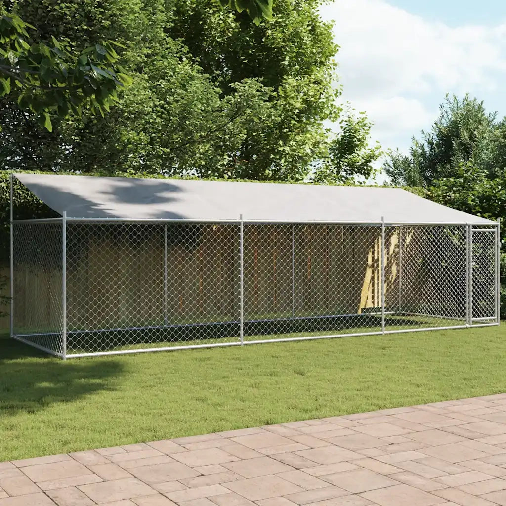 Gabbia Cani con Tetto e Porta Grigia 6x2x2 m in Acciaio Zincato CFW1793698