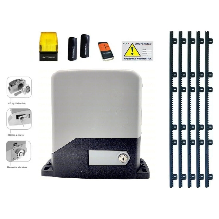 KIT AUTOMAZIONE CANCELLO SCORREVOLE 600KG 230V 5 MT CREMAGLIERA SI ADATTA A FAAC
