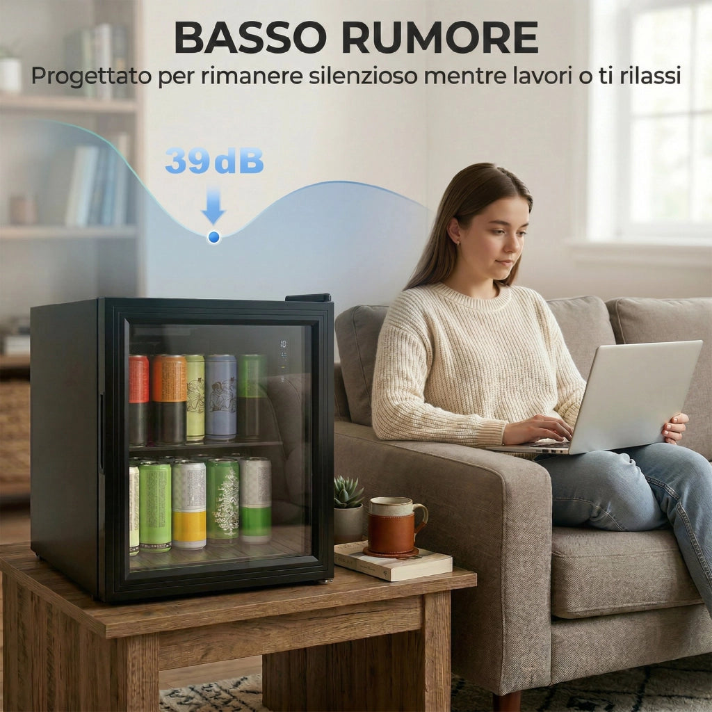 Frigorifero da Ufficio 46L ¨C Zephmum ¨C Nero, Vetro Temperato, Doppia Porta