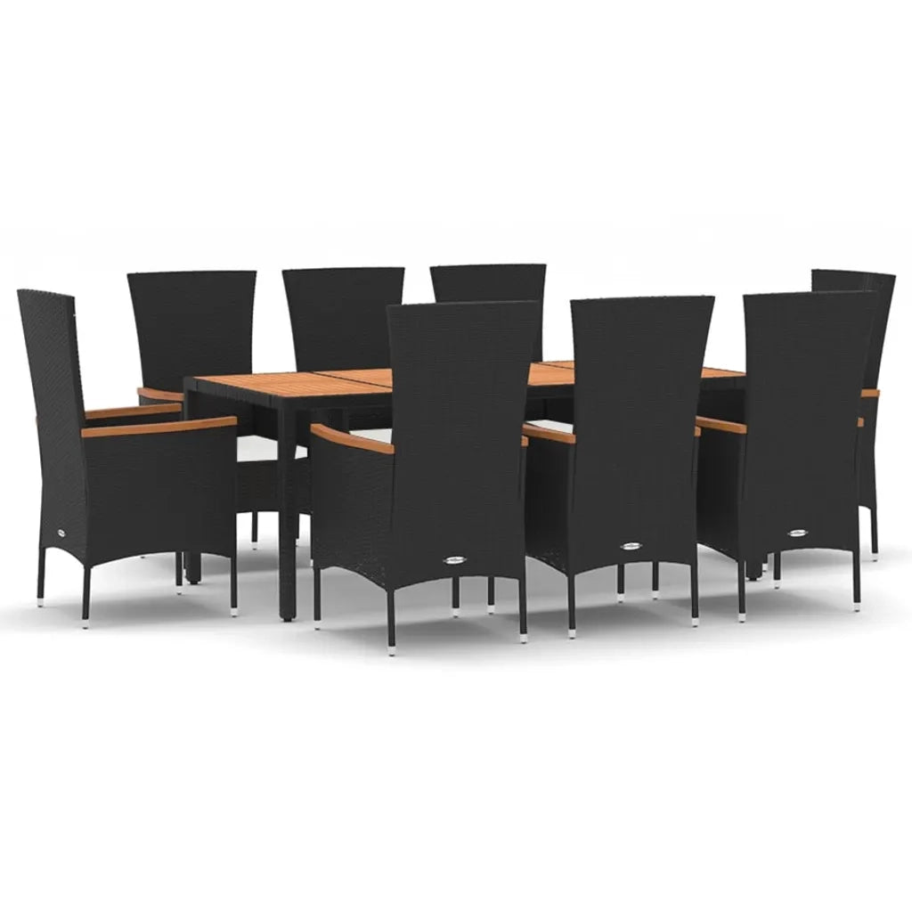 Set da Pranzo da Giardino 9 pz con Cuscini Nero in Polyrattancod mxl 100369