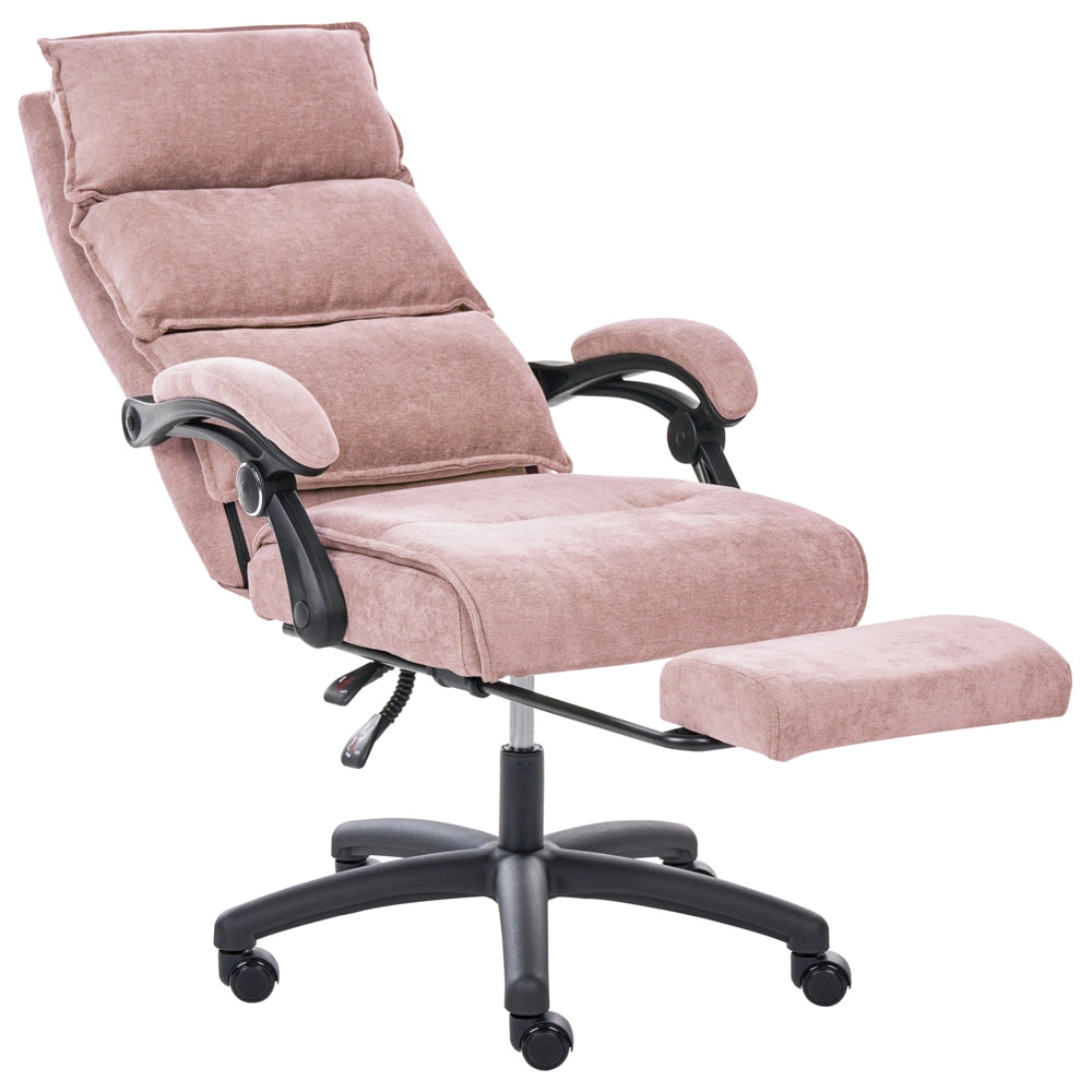 Sedia da ufficio professionale girevole Rivestimento in ciniglia con poggiapiedi Schienale inclinabile rosa pastello