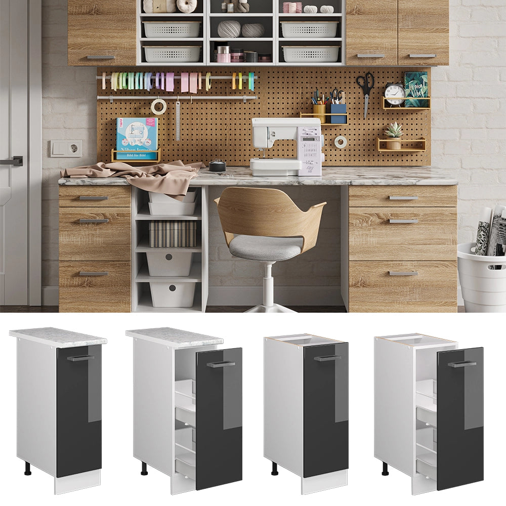 Vicco Base universale Antracite lucido 30 cm con anta, senza piano di lavoro