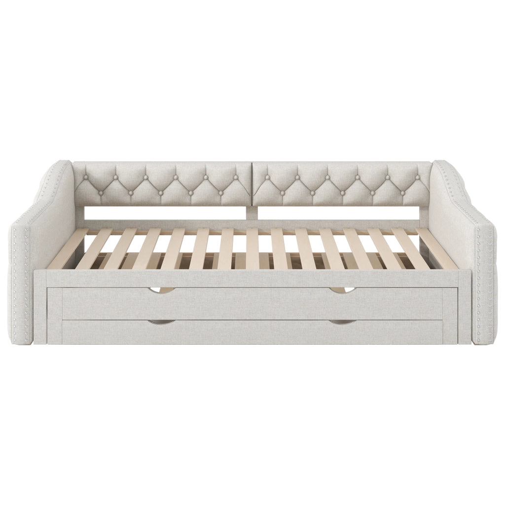 LETTO Giorno 90x200 cm Beige con LED, letto estraibile e 3 cassetti