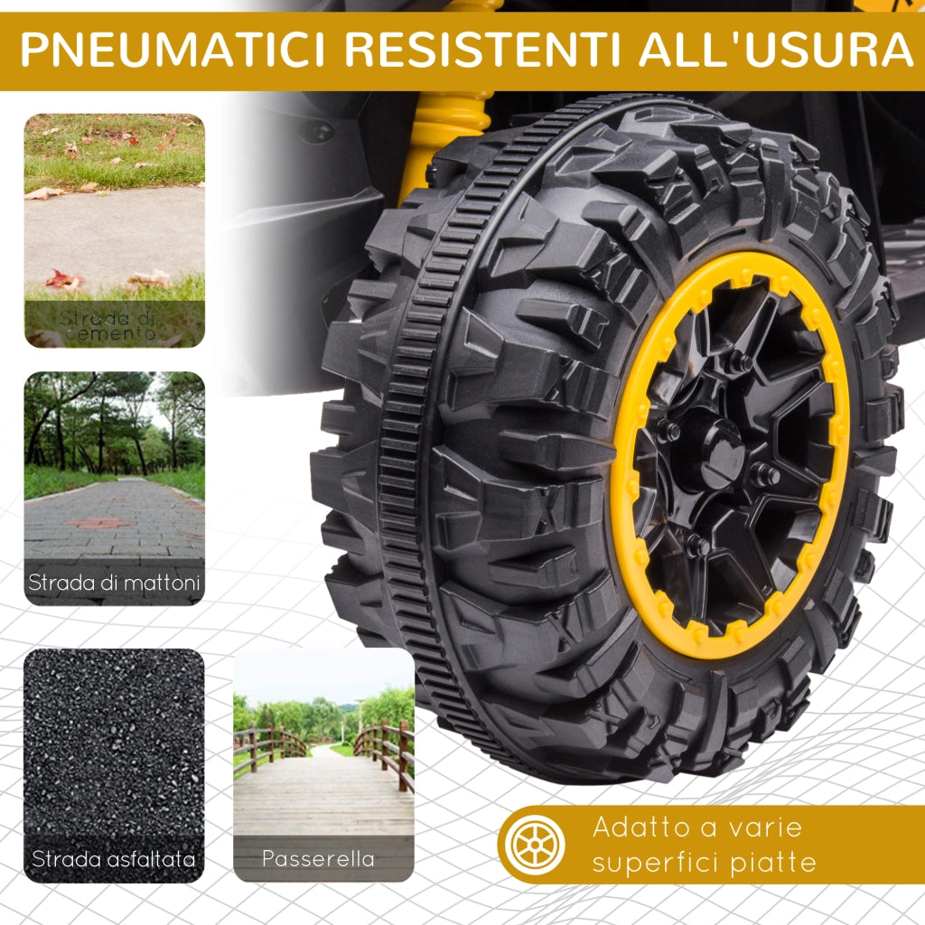 EasyComfort Quad Elettrico per Bambini 12V, 2 Velocità, Ruote Larghe con Clacson e Fari LED, Età 3-5 Anni, Giallo