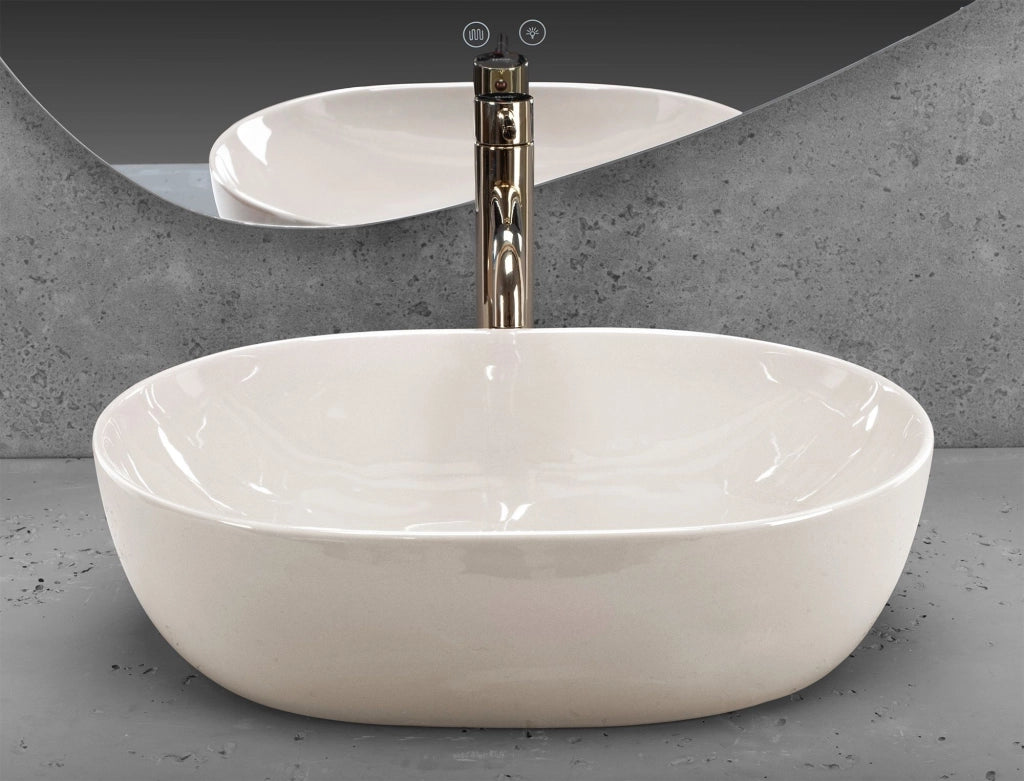Lavabo Da Appoggio Rea Lisa Ecru Shiny