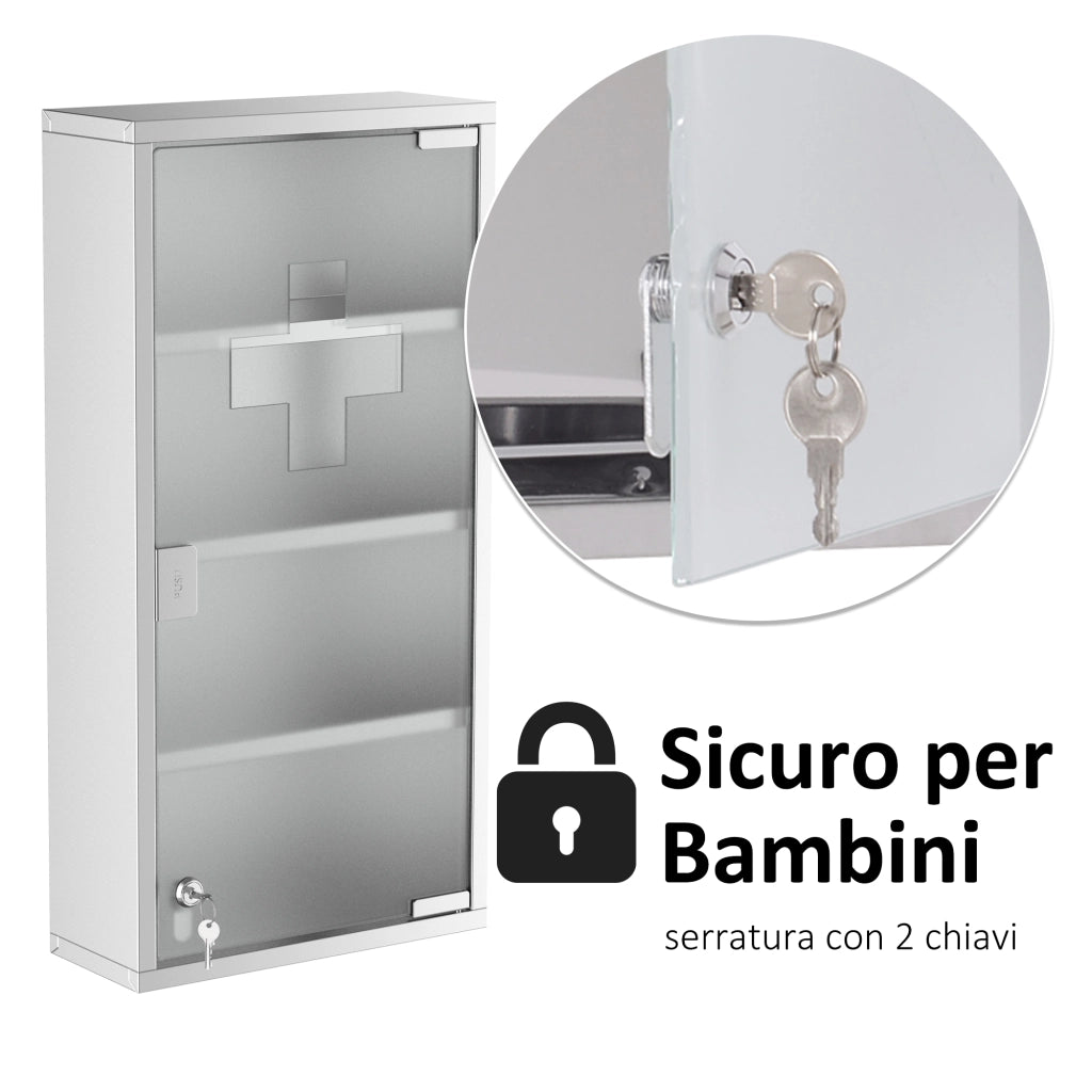 EasyComfort Armadietto Medicinale Cassetta Porta Medicina a Quattro Ripiani in Acciaio Inox 30 x 12 x 60cm