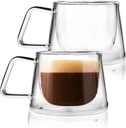 Mokkini in vetro a doppia parete (lotto da 2) - capacità 6,7 oz | RESISTENTE & STILE | Set di tazze da caffè - lavabile in lavastoviglie, microonde e frigorifero.