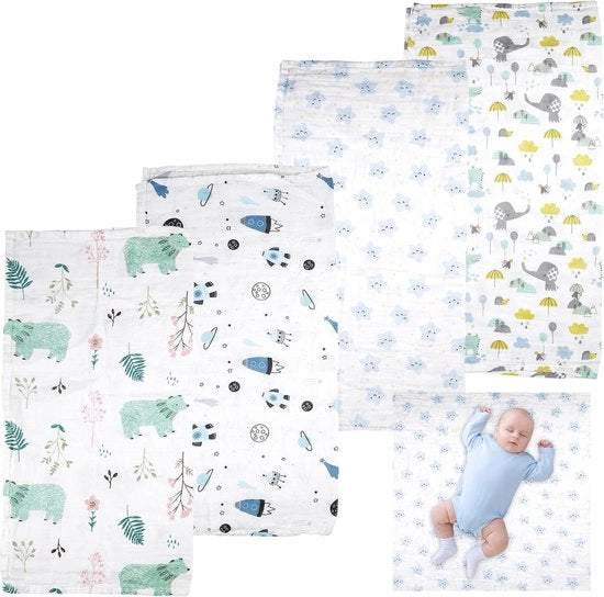 Spuugdoeken in cotone 100% per bambino - 4 pezzi da 70 x 70 cm - assorbenti per bimbi - pannolini in cotone - pannolini respiranti - coperte per lettino - tovaglioli di garza morbidi - per bambini maschi e femmine.