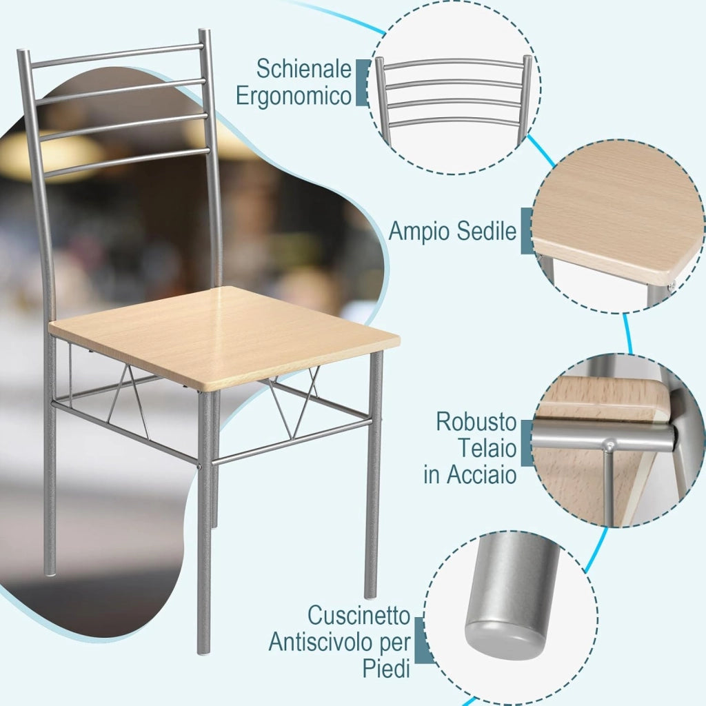 Set Tavolo e Sedie da Pranzo Moderno 5 pezzi, Tavolo Rettangolare da Cucina in Vetro e 4 Sedie con Struttura Metallica Antigraffio, Set di Mobili da Cucina e Sala da Pranzo Salvaspazio