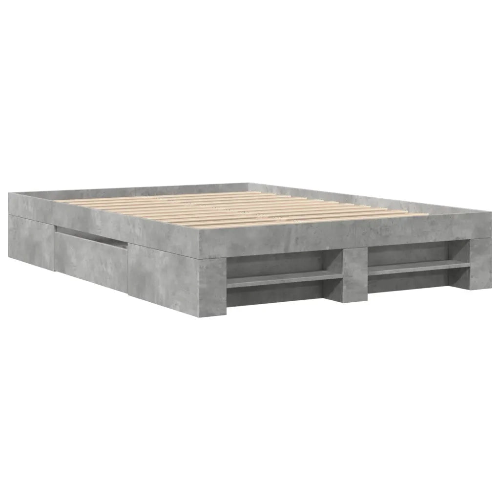 Letto matrimoniale | Letto per adulti | Giroletto Grigio Cemento 140x200 cm in Legno Multistrato